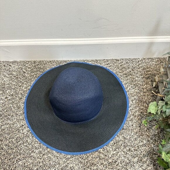 Rag & Bone Womens Lily Sun Hat Navy Black Weaved Wide Brim One Size New - Picture 6 of 6